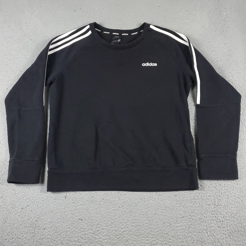 Adidas Sweater Womens Medium Black Casual Pullover Sweatshirt 3 Stripe Logo